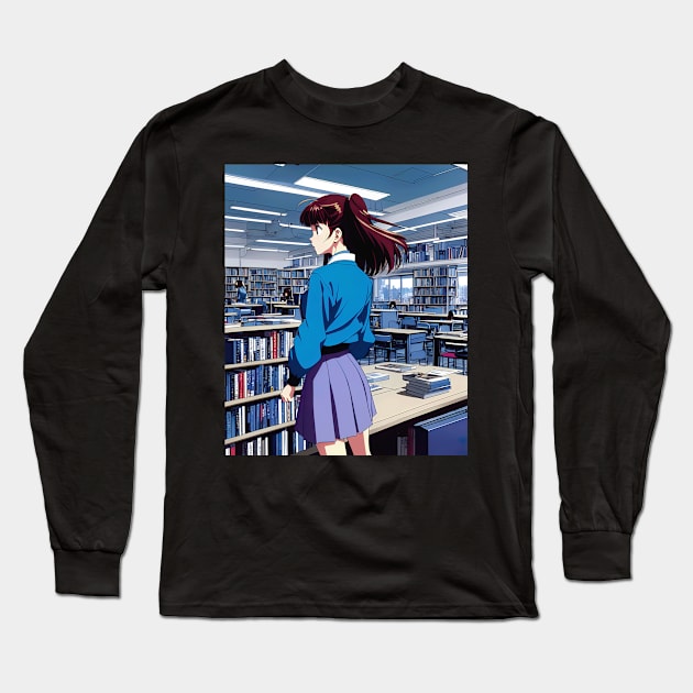 bookworm anime retro 90s aesthetic Long Sleeve T-Shirt by geekmethat